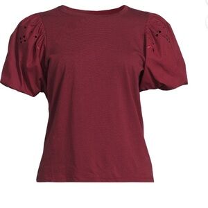 Maroon Eyelet Puff Sleeve Top